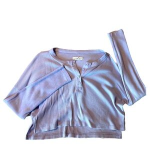 Aeropostale Long Sleeve Button Henley Cropped Top
